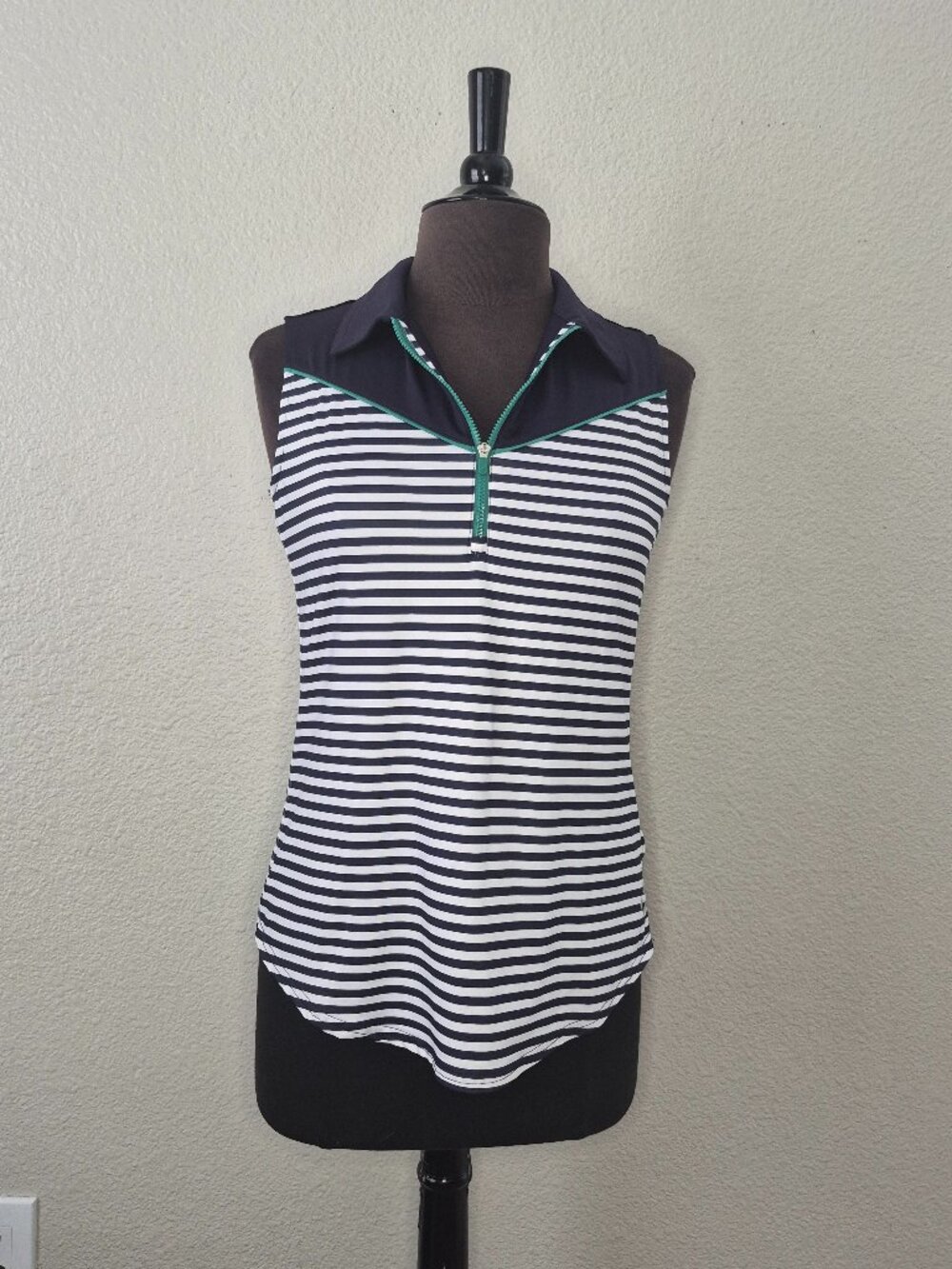 Jofit Womens Sleeveless Golf Shirt Small S Navy Blue White Stripe Polo Top EUC
